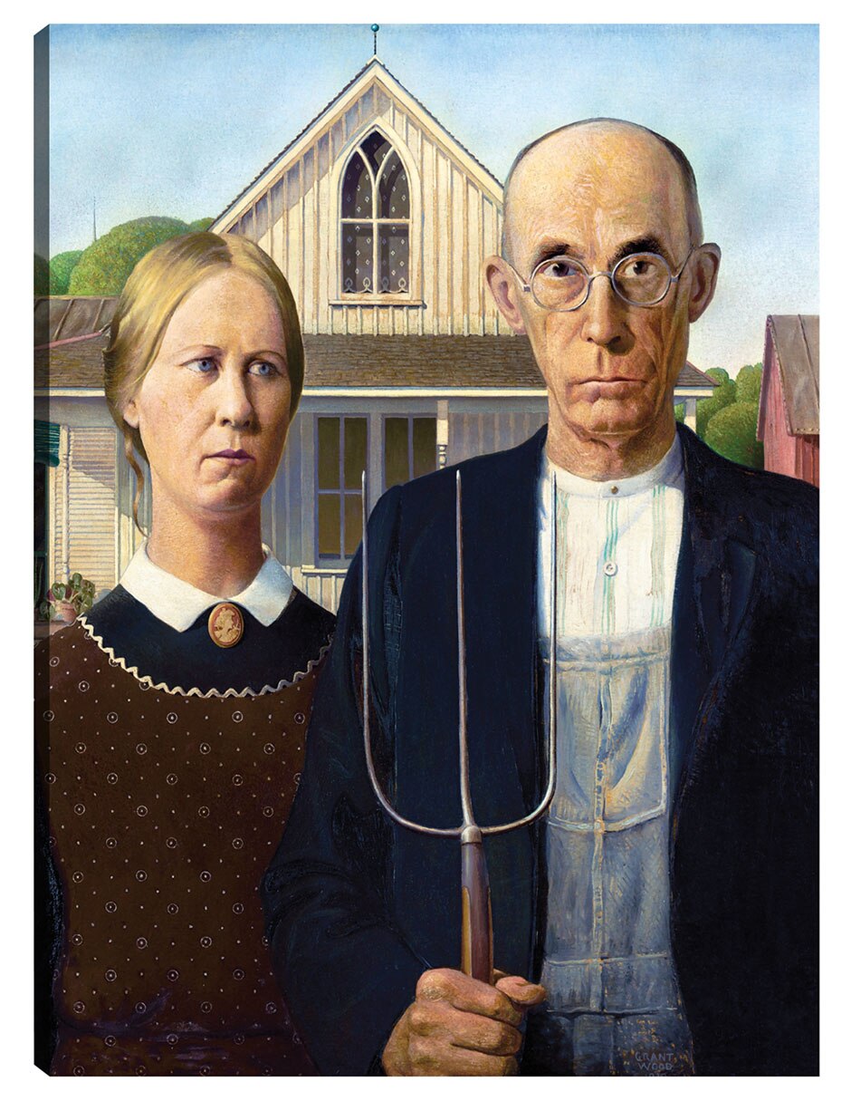 Cuadro decorativo Gótico Americano (1930) técnica mixta Gente