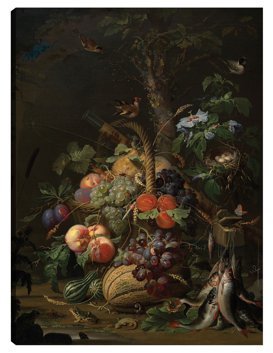 Cuadro decorativo Naturaleza Muerta Con Frutas, Peces Y Un Nido. - Impresión En Lienzo técnica mixta Ramos Cuadro decorativo Naturaleza Muerta Con Frutas, Peces Y Un Nido. - Impresión En Lienzo técnica mixta Ramos