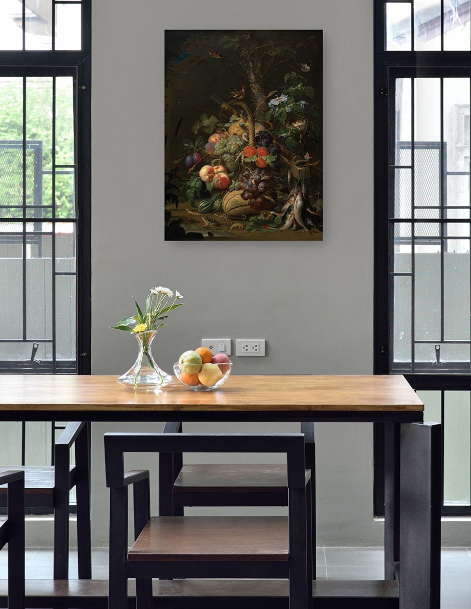 Cuadro decorativo Naturaleza Muerta Con Frutas, Peces Y Un Nido. - Impresión En Lienzo técnica mixta Ramos 4