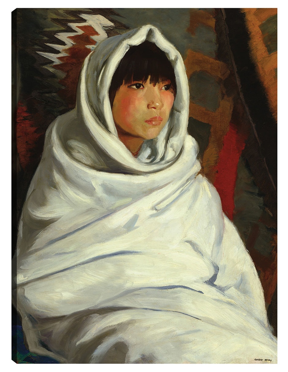 Cuadro decorativo Niña India En Manta Blanca - Impresión En Lienzo técnica mixta Retratos