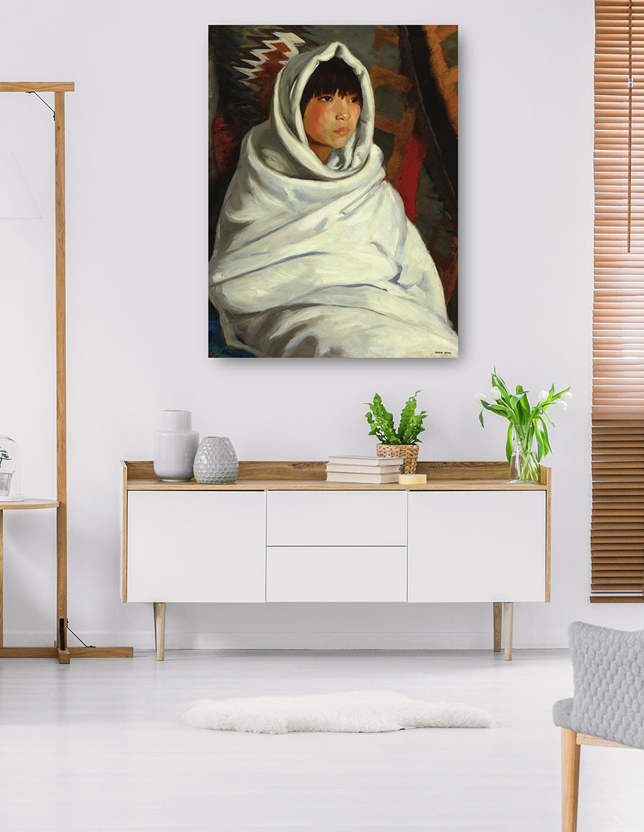 Cuadro decorativo Niña India En Manta Blanca - Impresión En Lienzo técnica mixta Retratos 5