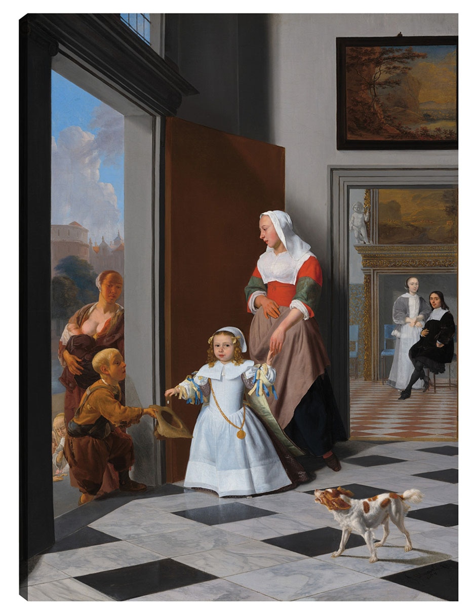 Cuadro decorativo Una Enfermera Y Un Niño En Un Vestíbulo Elegante - Impresión En Lienzo técnica mixta Familia