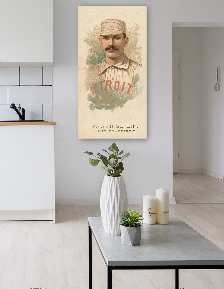 Cuadro decorativo Charlie Getzien, Detroit Wolverines, Retrato De Tarjeta De Béisbol - Impresión En Lienzo técnica mixta Deportes 5