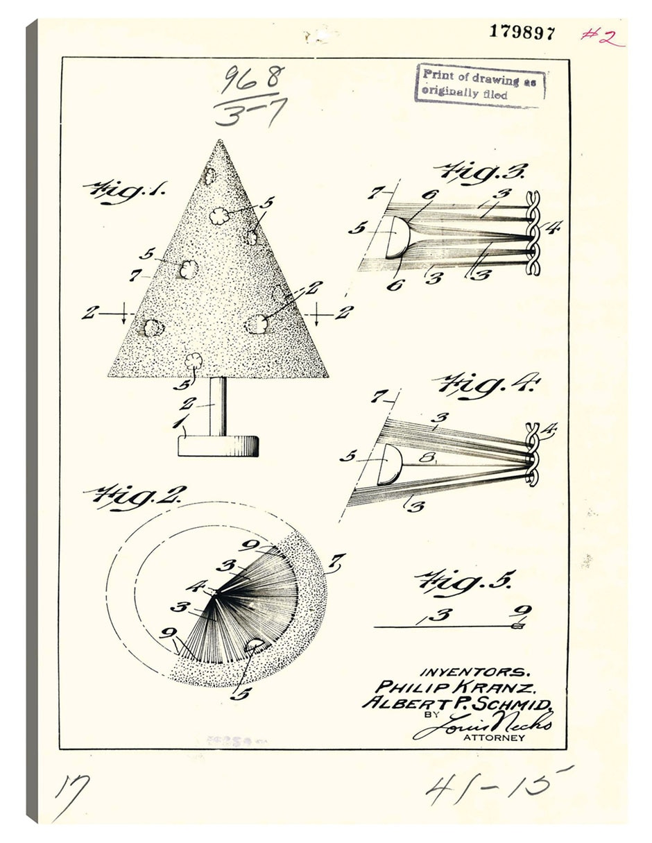Cuadro decorativo Árbol De Navidad Artificial Patentado, Inventor(Es): Phillip Kraz Y Albert P. Schmid técnica mixta Planos