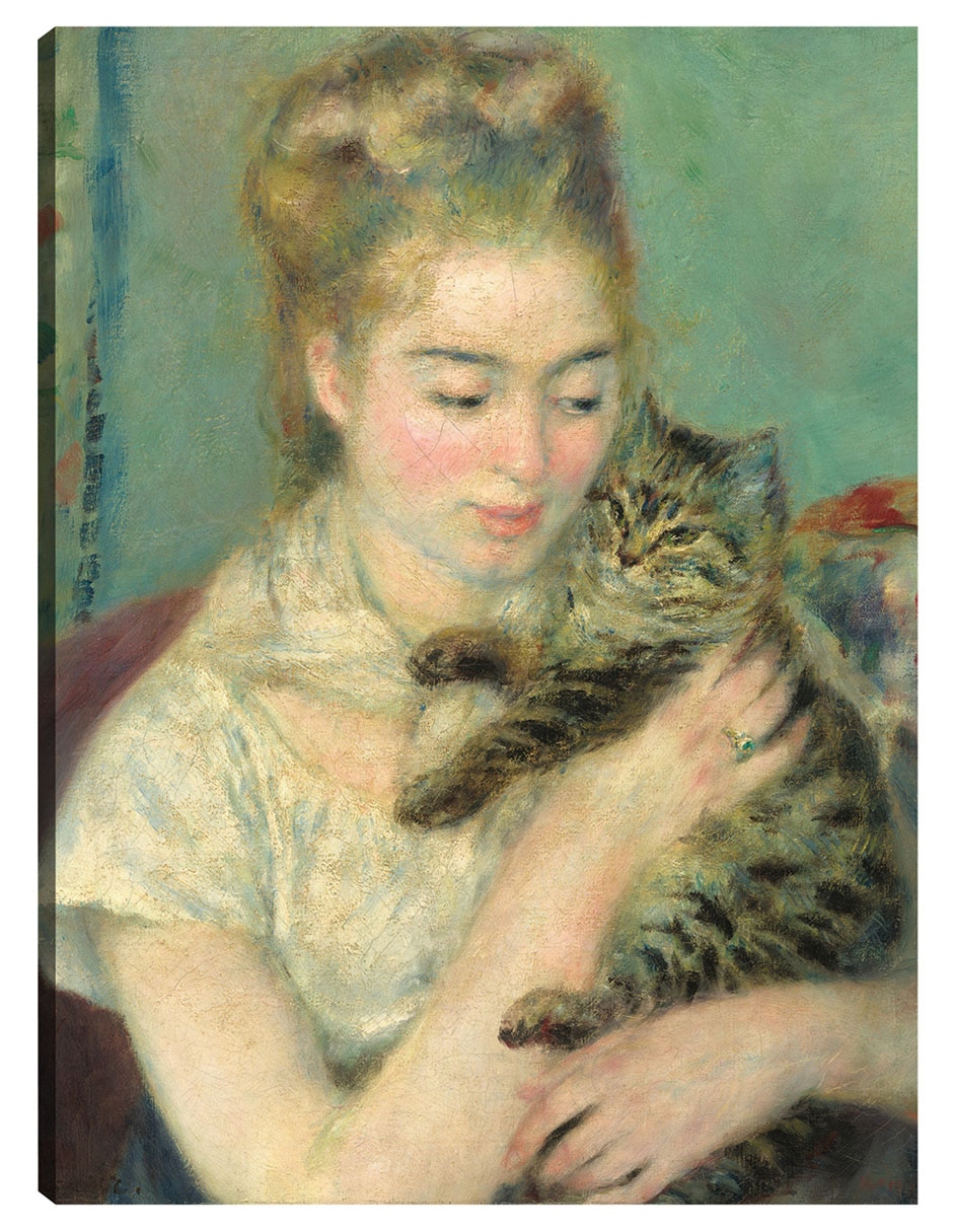 Cuadro decorativo Mujer Con Un Gato técnica mixta Retratos Cuadro decorativo Mujer Con Un Gato técnica mixta Retratos