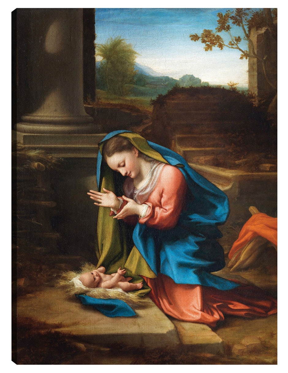 Cuadro decorativo Adoración Del Niño Jesús (1518-1520) técnica mixta Figuras Celestiales
