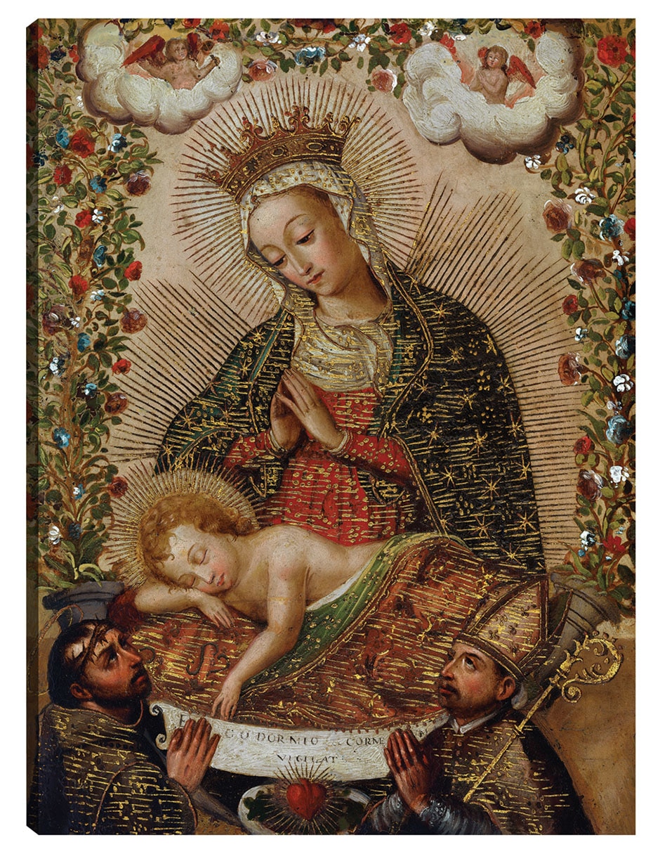 Cuadro decorativo La Virgen Adorando Al Niño Jesús Con Dos Santos (Siglo Xviii) técnica mixta Vírgenes