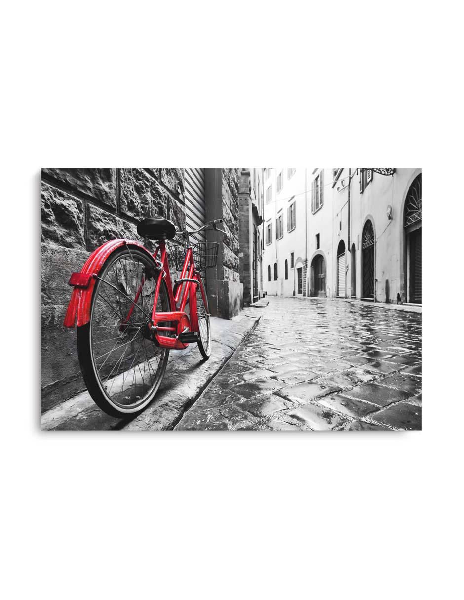 Cuadro decorativo Canvas Art Paisaje urbano bici roja con barniz a registro