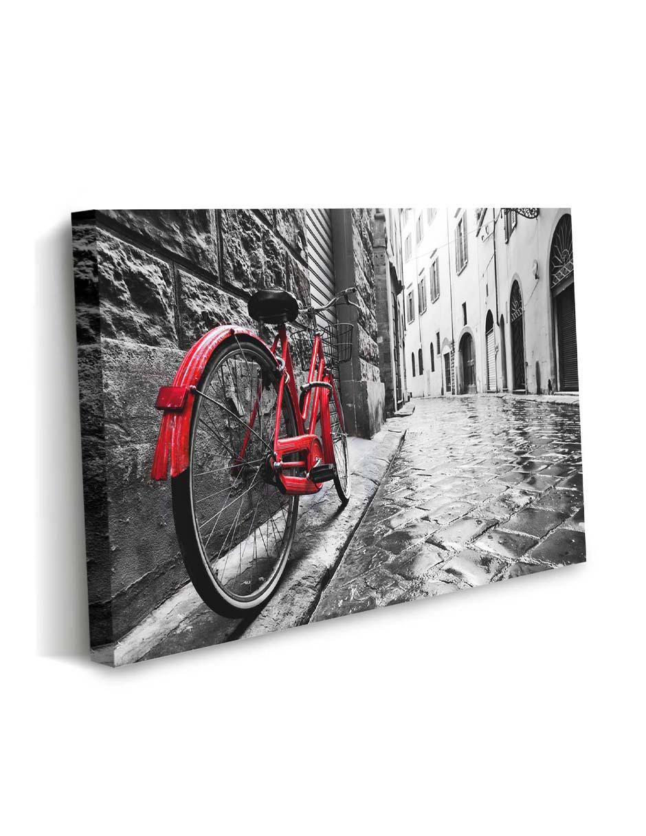 Cuadro decorativo Canvas Art Paisaje urbano bici roja con barniz a registro