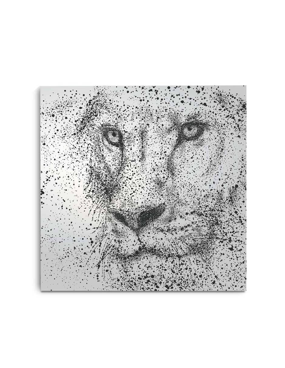 Cuadro decorativo Canvas Art Cara de léon gris con barniz a registro