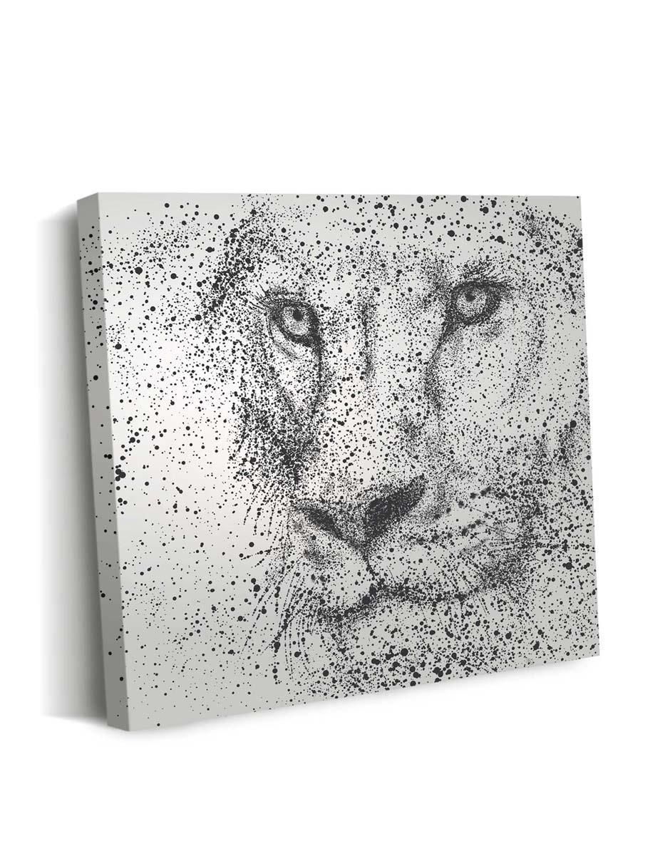 Cuadro decorativo Canvas Art Cara de léon gris con barniz a registro