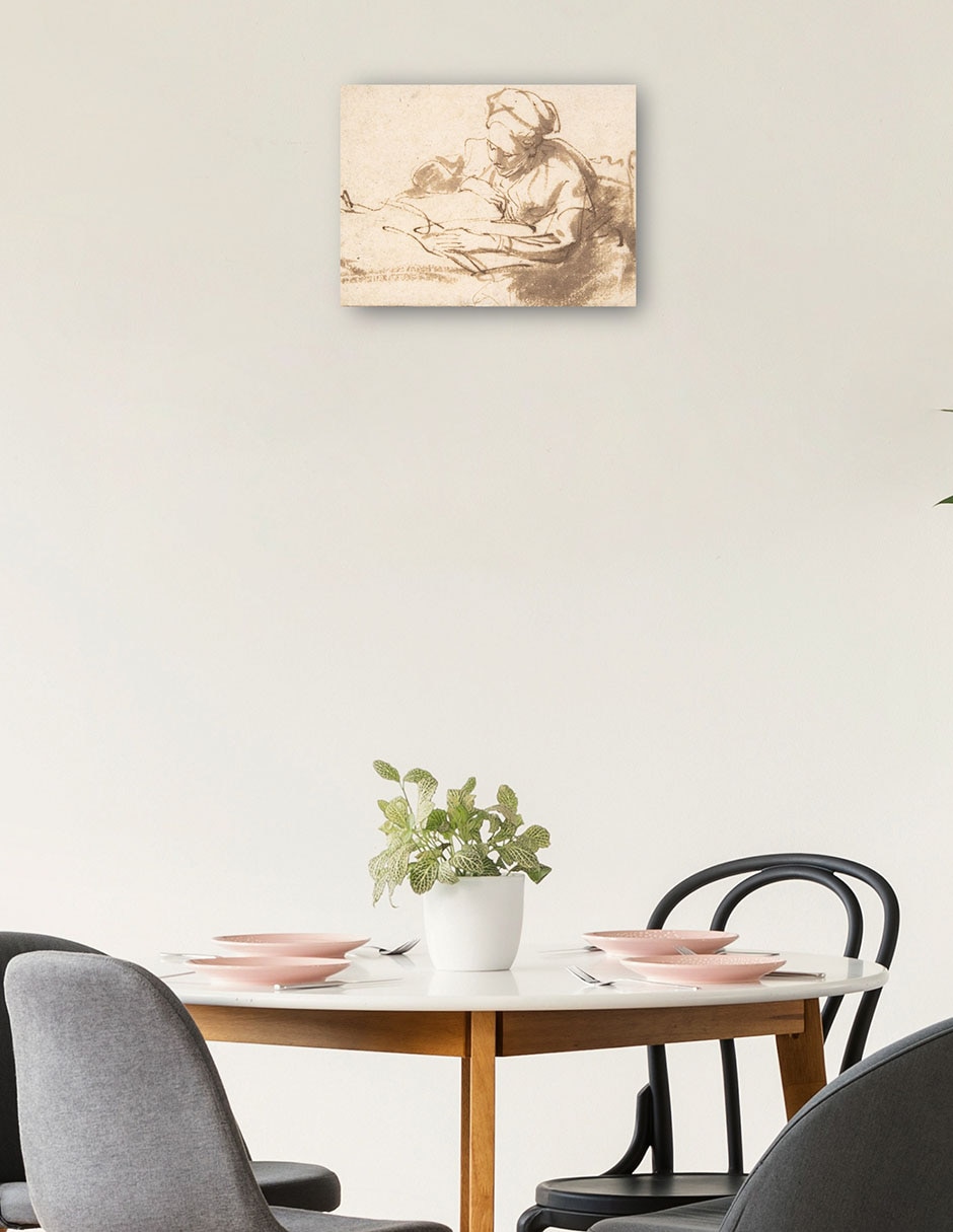 Cuadro decorativo Mujer leyendo mixta Bocetos 6