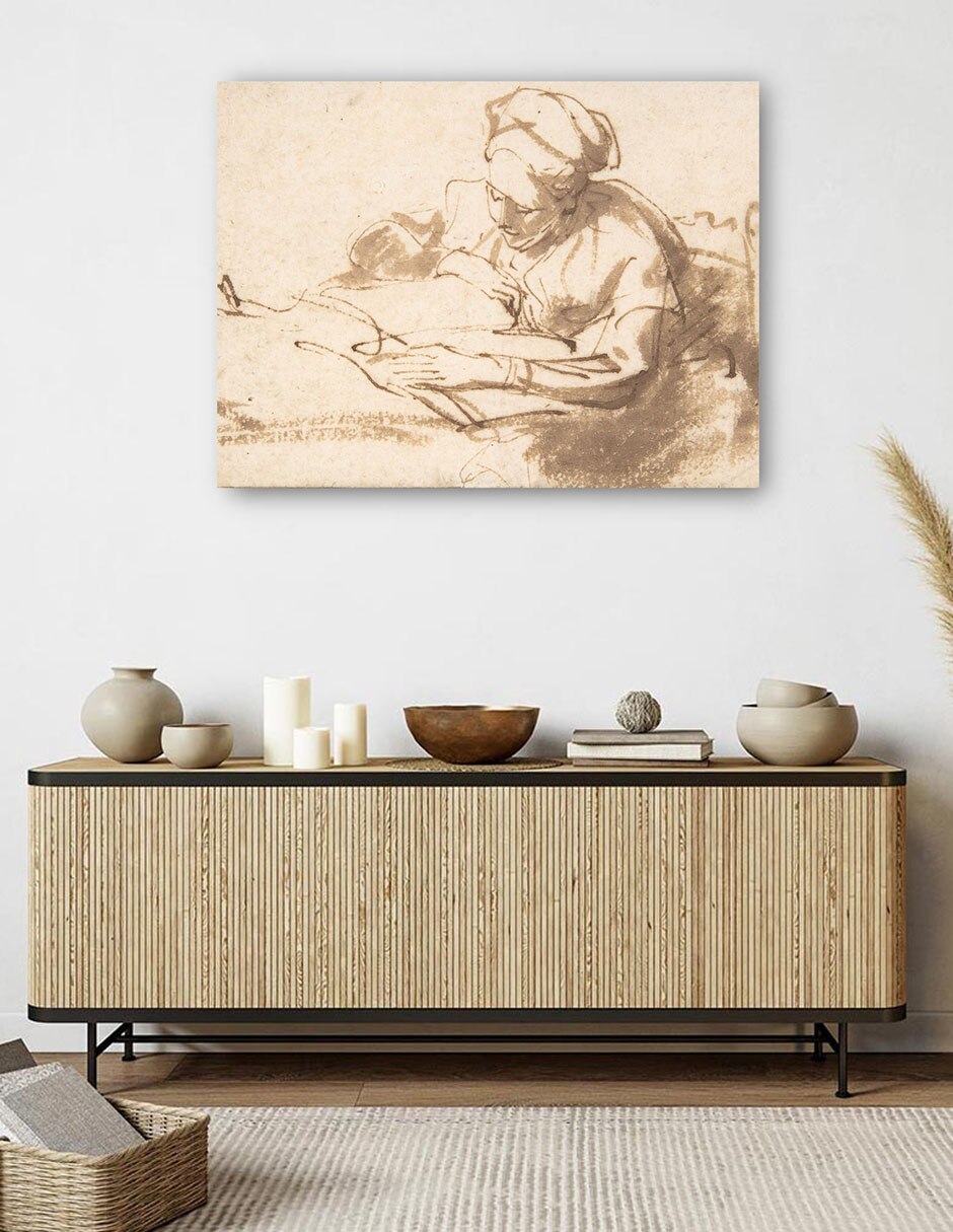 Cuadro decorativo Mujer leyendo mixta Bocetos 2