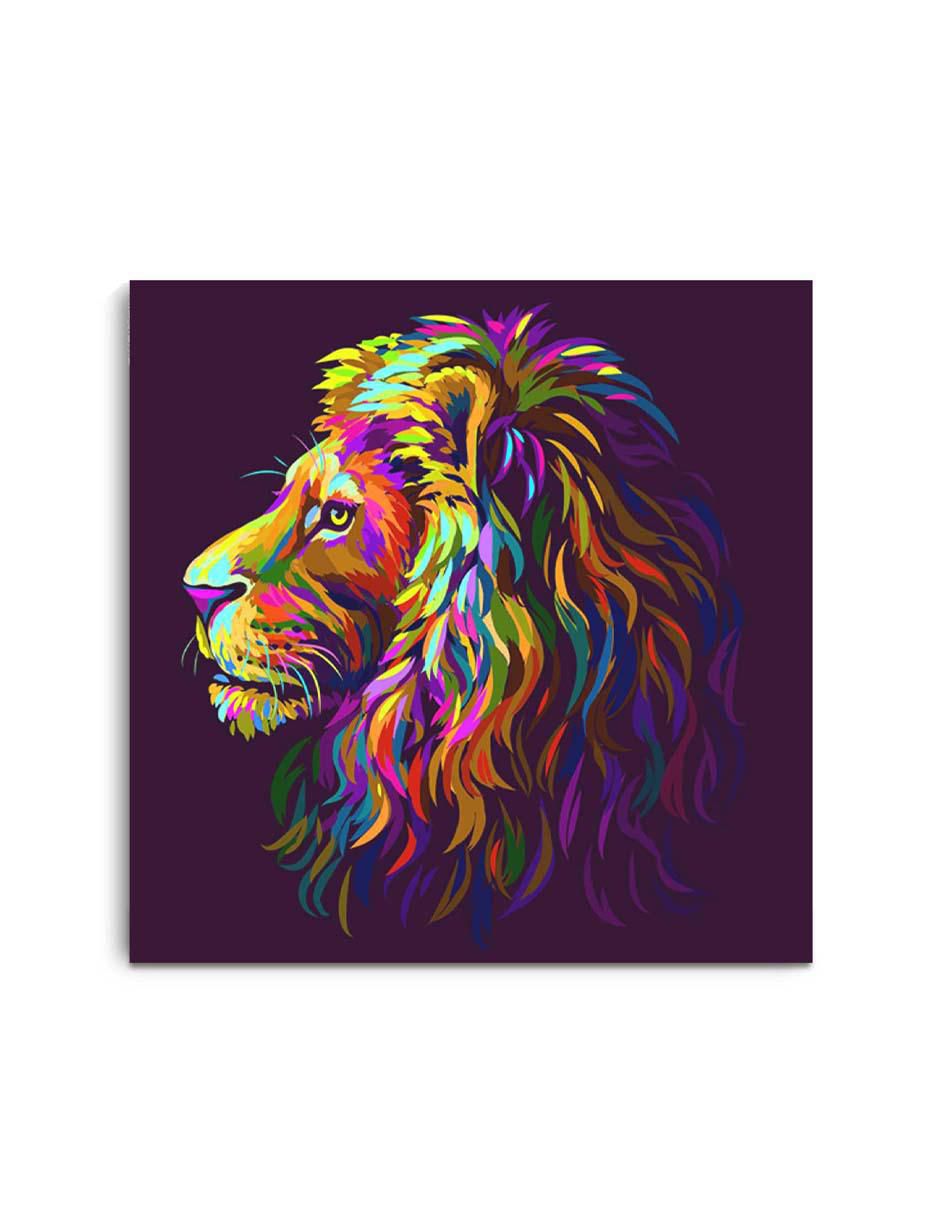 Cuadro decorativo Canvas Art Art pop cabeza león con barniz a registro