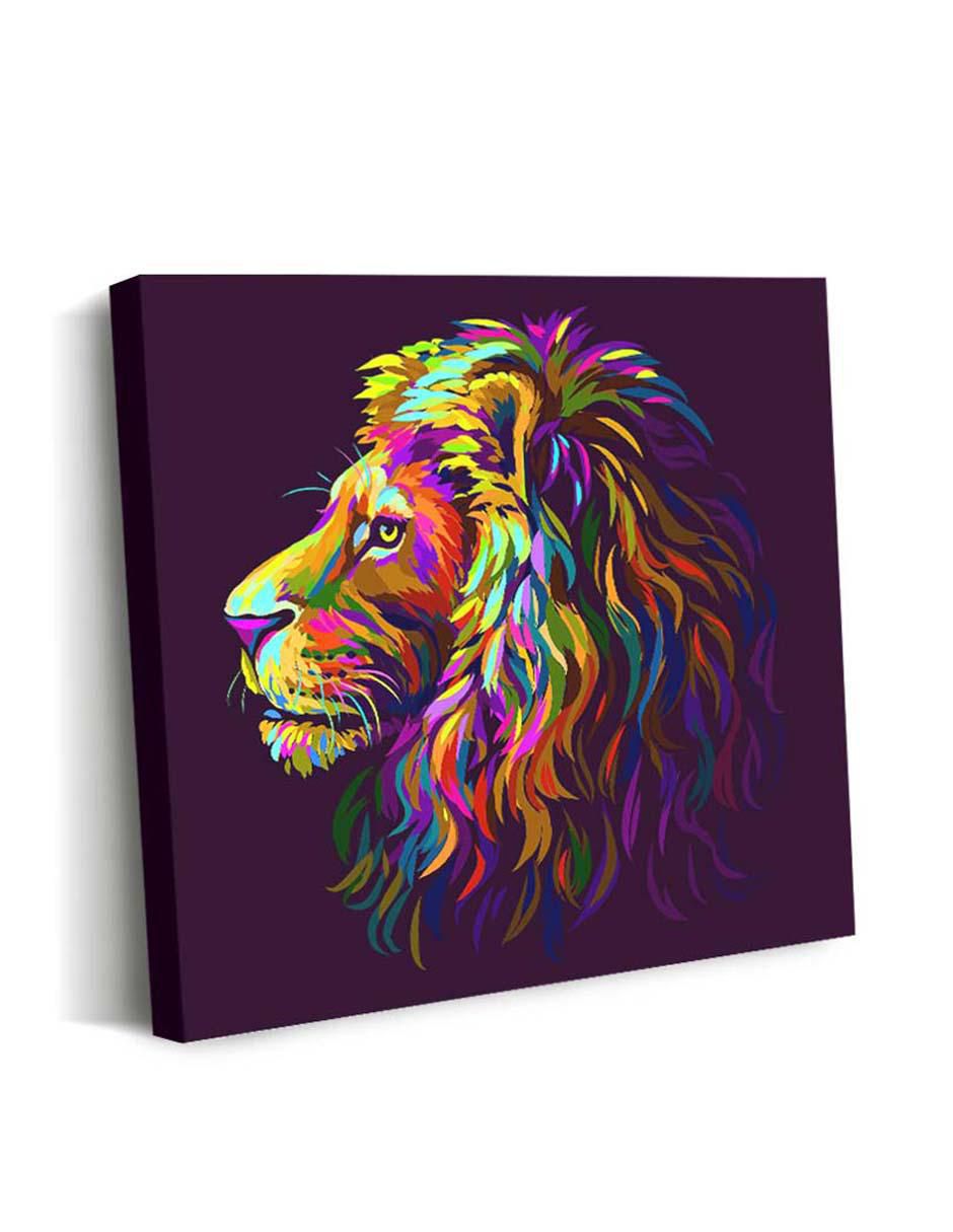 Cuadro decorativo Canvas Art Art pop cabeza león con barniz a registro