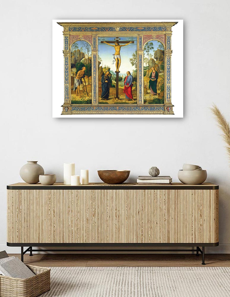 Cuadro decorativo La Crucifixión con la Virgen, San Juan, San Jerónimo y Santa María Magdalena c. 1482/1485 técnica mixta Figuras Celestiales 12