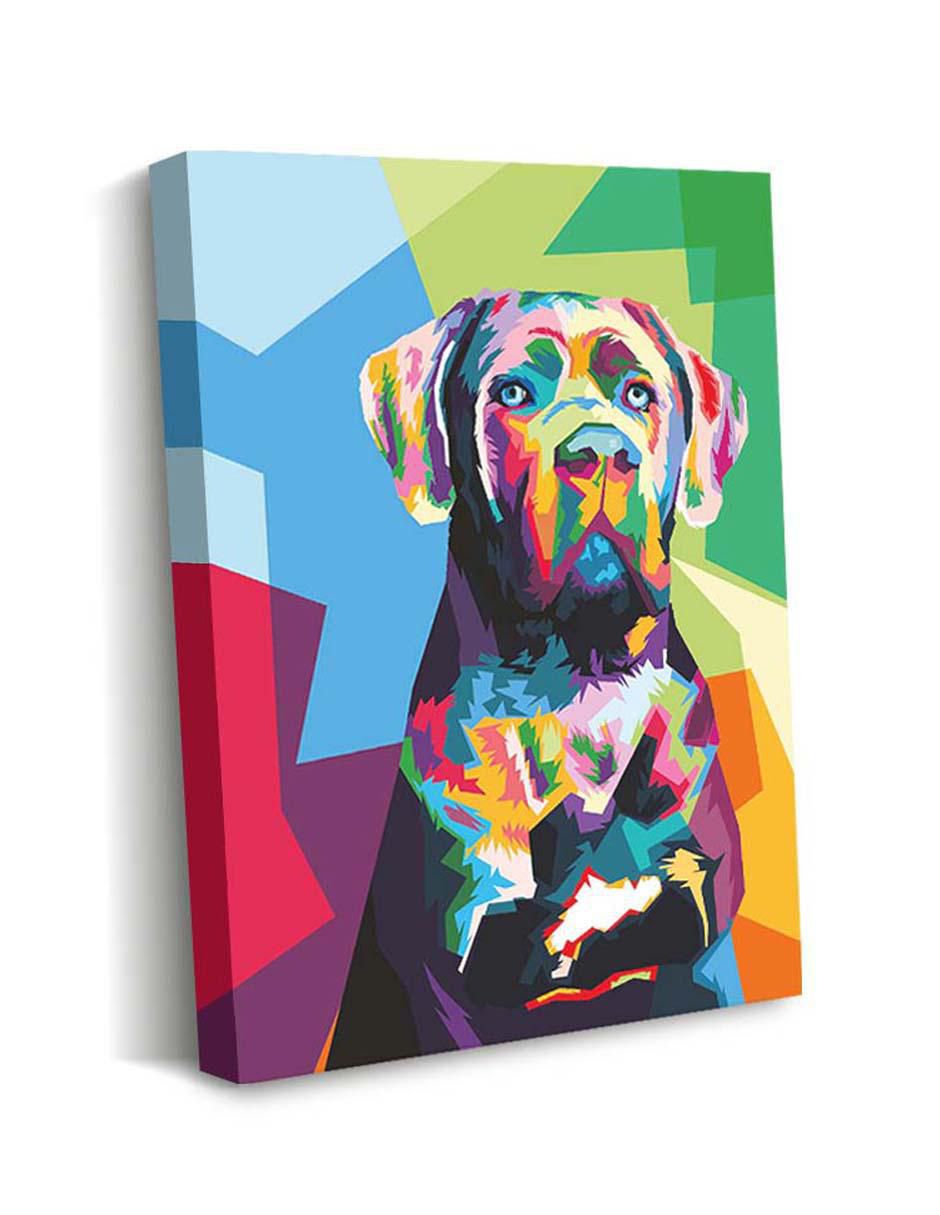 Cuadro decorativo Canvas Art Art pop perro multicolor con barniz a registro