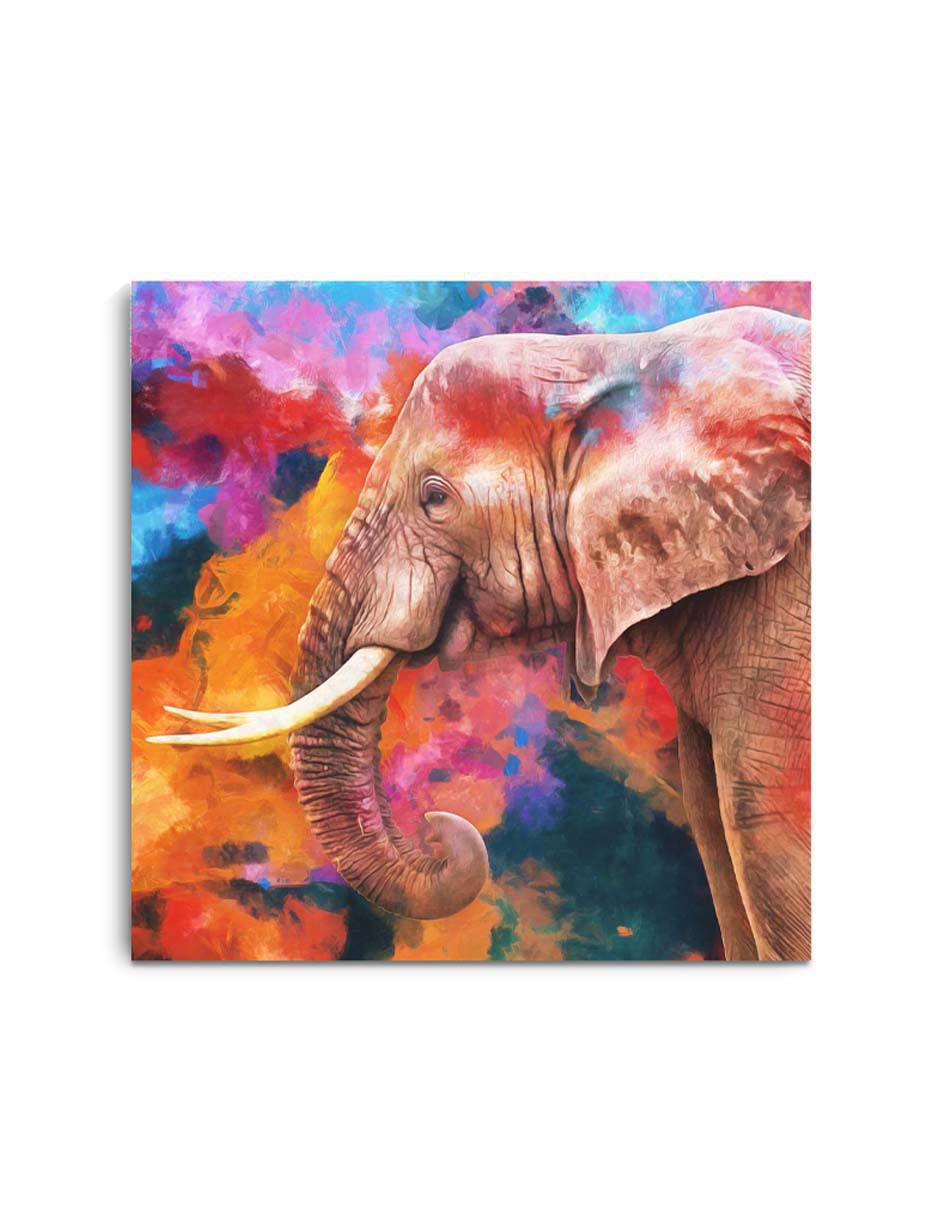 Cuadro decorativo Canvas Art Rústica elefante colorido con barniz a registro