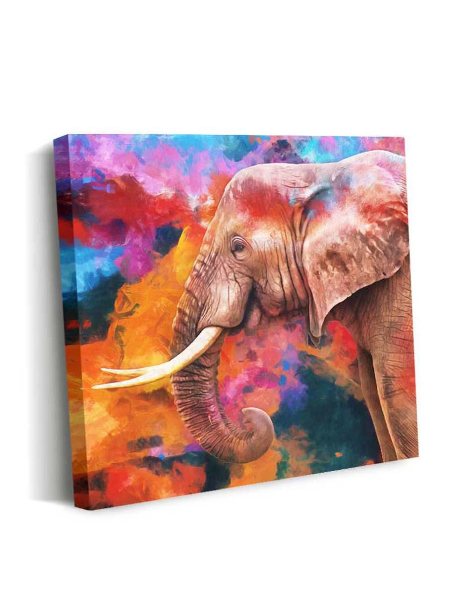 Cuadro decorativo Canvas Art Rústica elefante colorido con barniz a registro