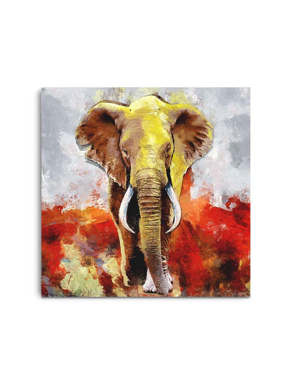Cuadro decorativo Canvas Art Rústica elefante rojo con barniz a registro