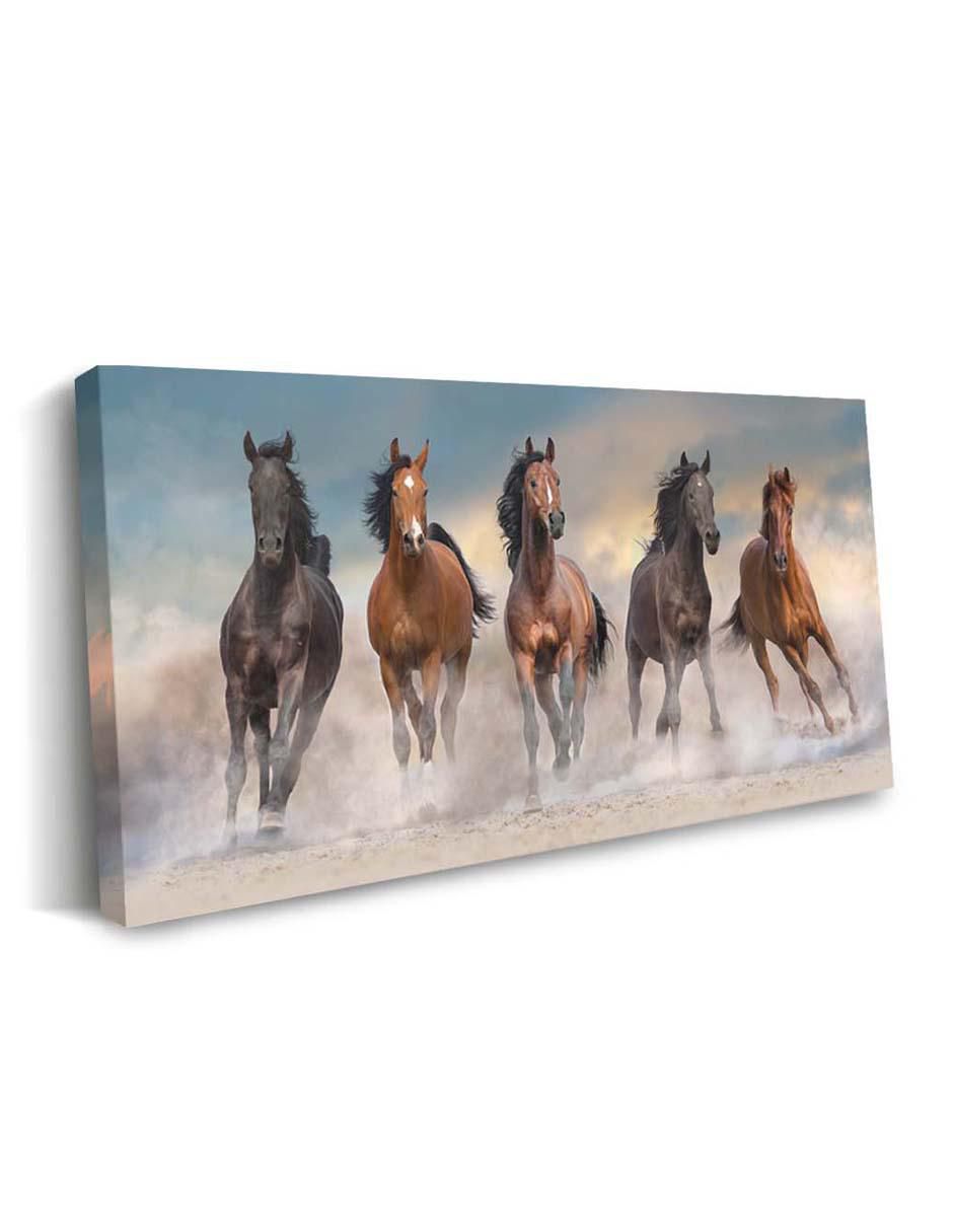 Cuadro decorativo Canvas Art Rebaño de caballo con barniz a registro