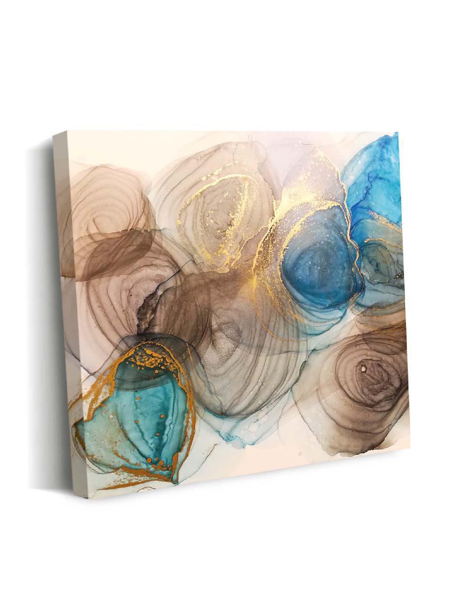 Cuadro decorativo Canvas Art Figuras de humo azules con café con barniz a registro