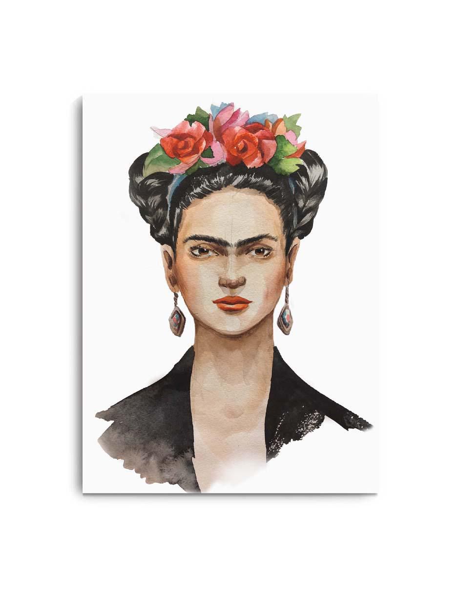 Cuadro decorativo Canvas Art Frida Kahlo con flores con barniz a registro