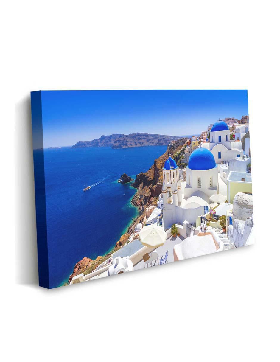 Cuadro decorativo Canvas Art Hermosa ciudad de Oia en la isla con barniz a registro
