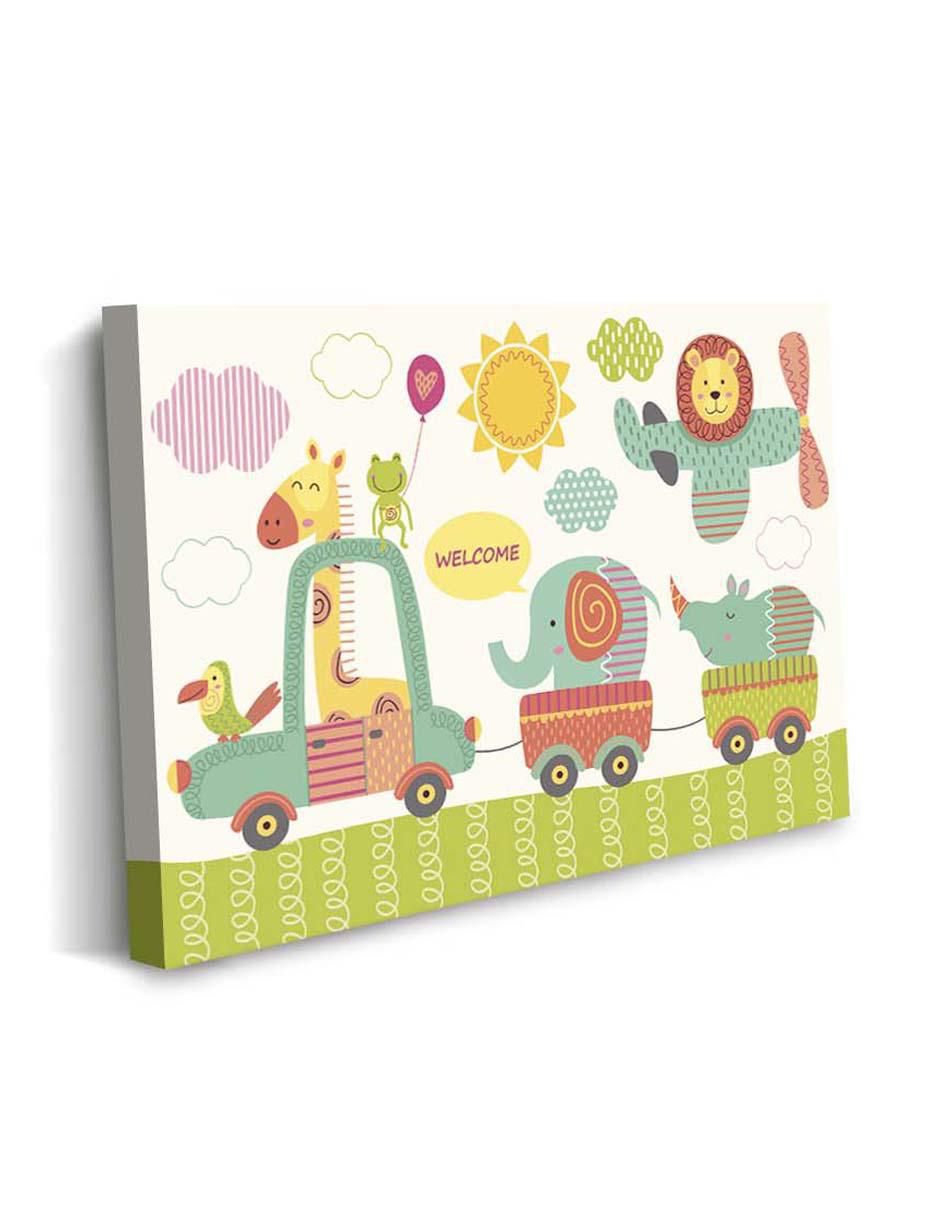Cuadro decorativo Canvas Art Jungla divertida para bebé con barniz a registro