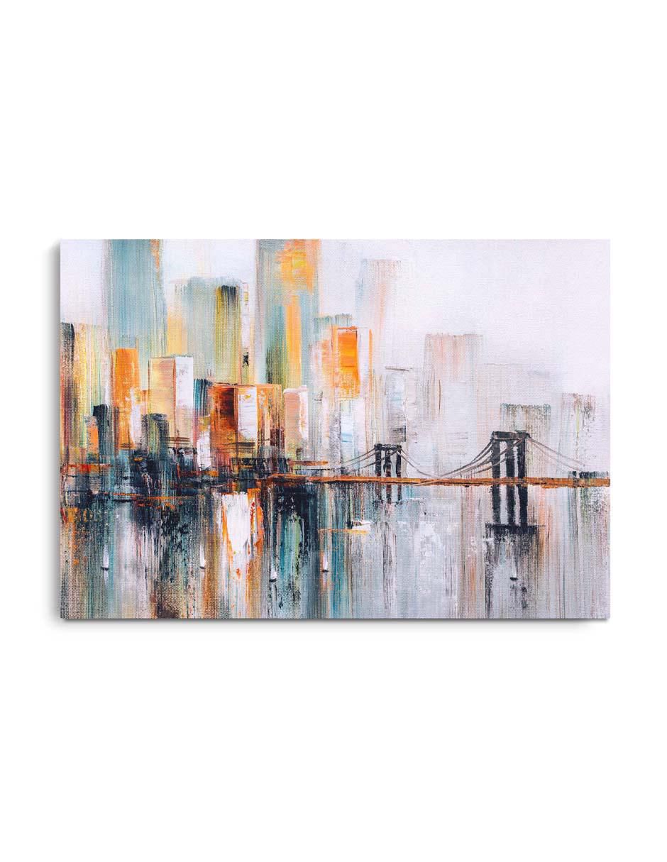 Cuadro decorativo Canvas Art Ciudad con edificios en pintura con barniz a registro