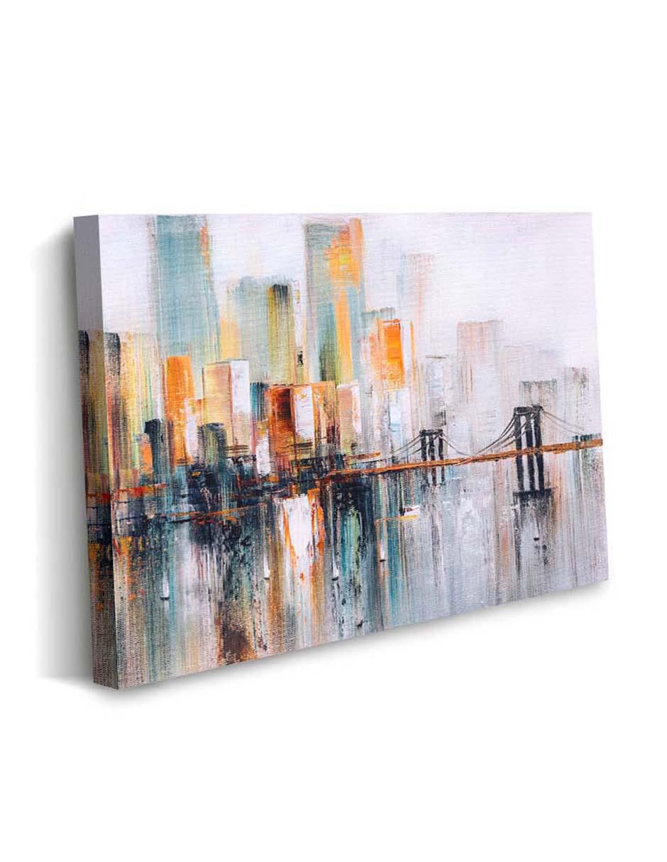 Cuadro decorativo Canvas Art Ciudad con edificios en pintura con barniz a registro