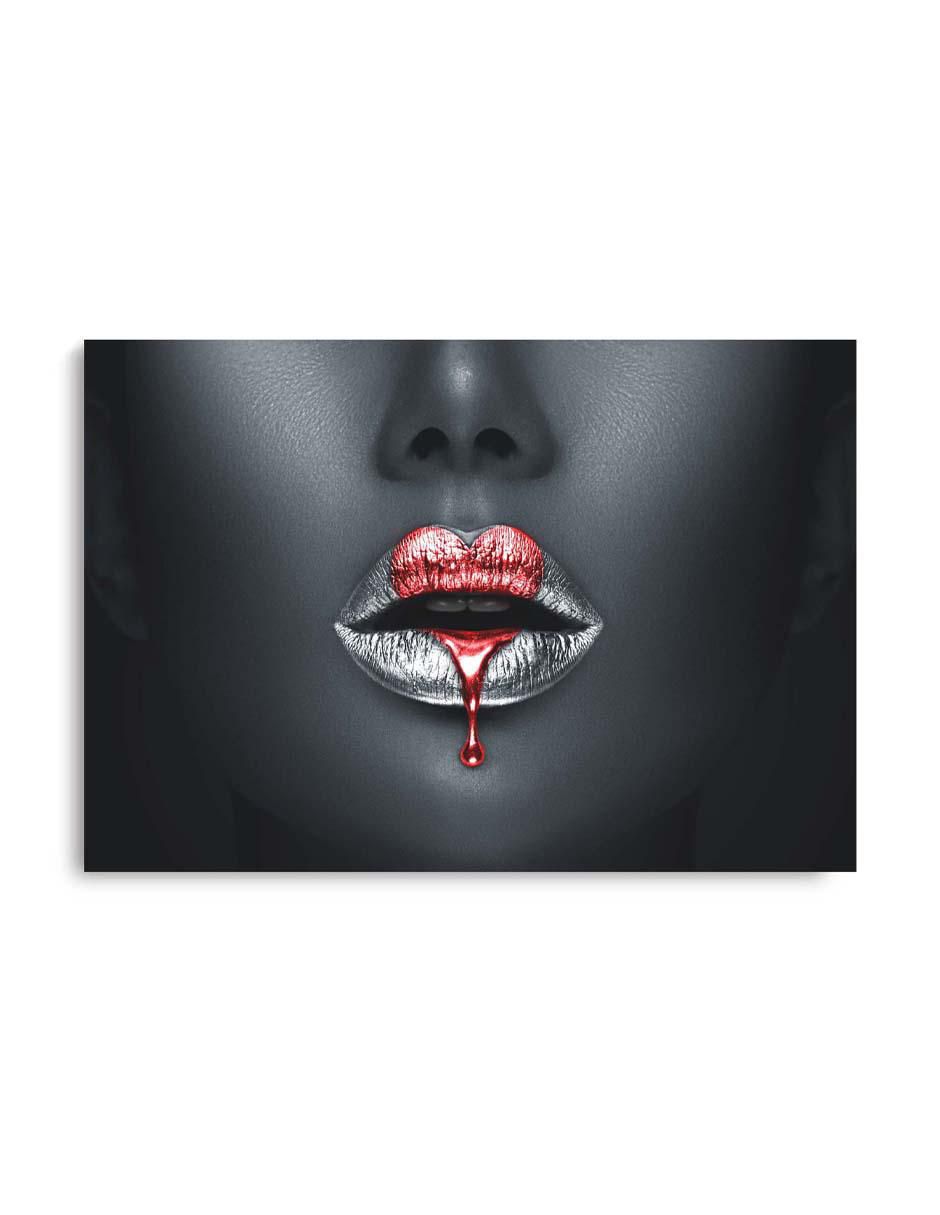 Cuadro decorativo Canvas Art Labios goteando de corazón rosa con barniz a registro