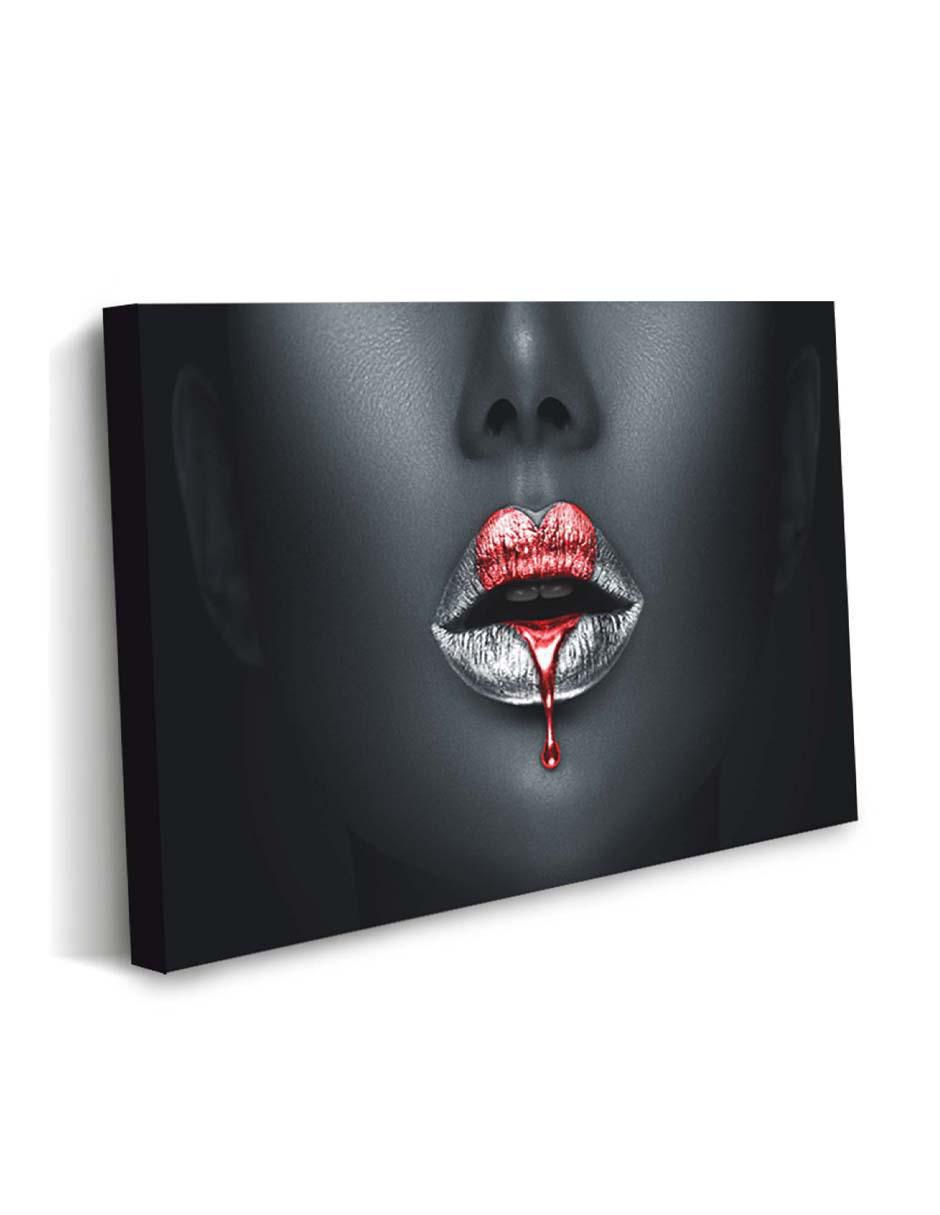 Cuadro decorativo Canvas Art Labios goteando de corazón rosa con barniz a registro