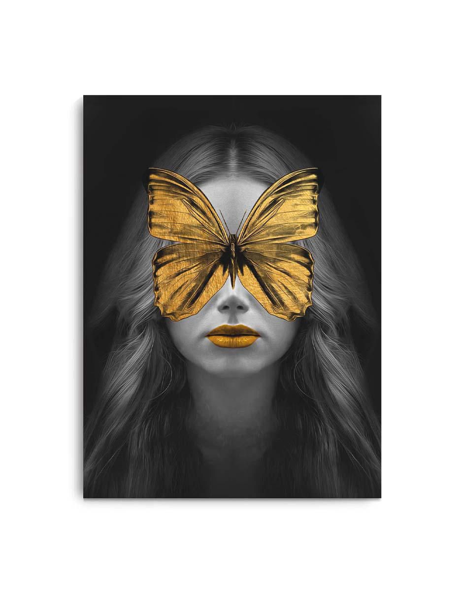 Cuadro decorativo Canvas Art Mujer mariposa dorada con barniz a registro