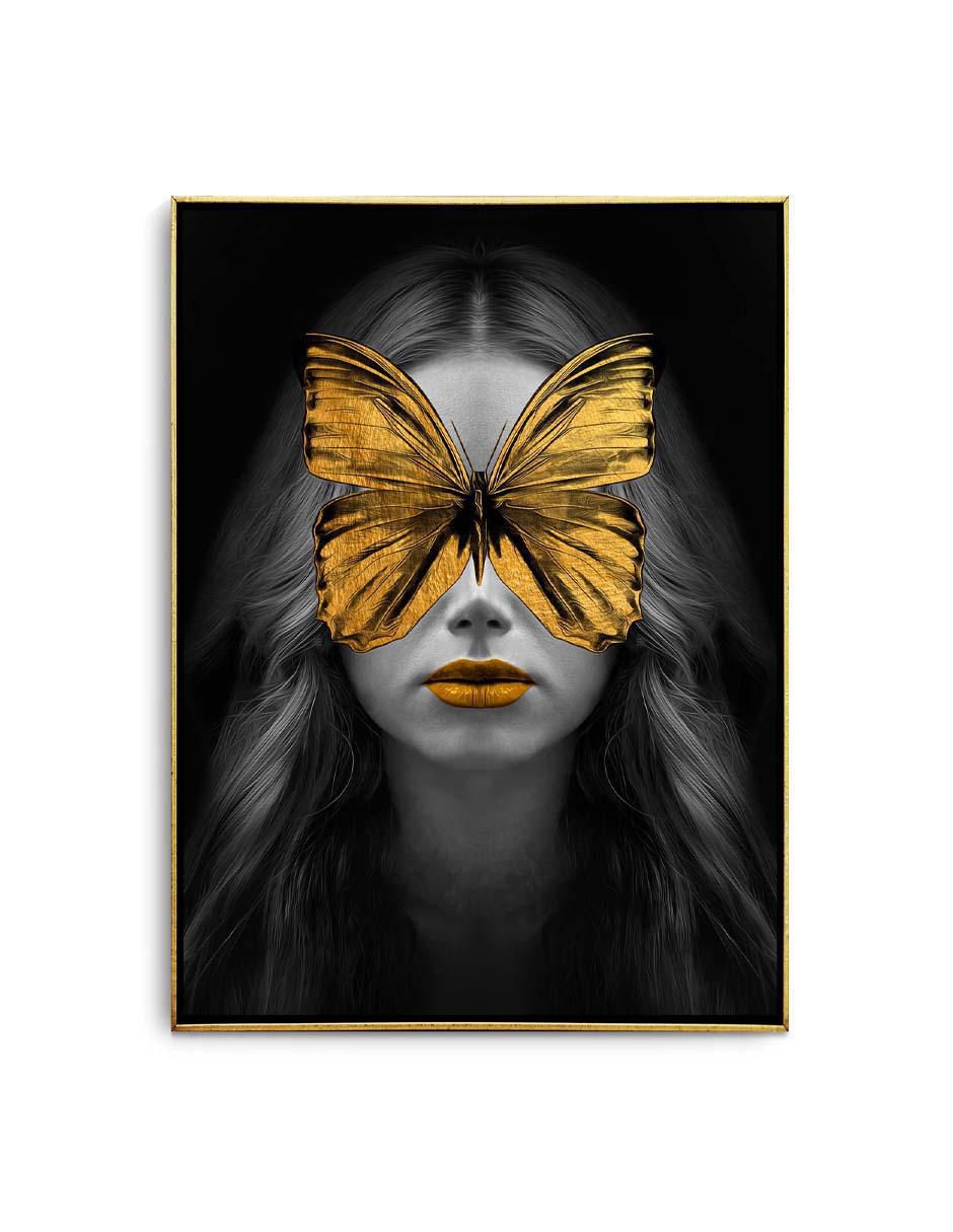 Cuadro decorativo Mujer mariposa dorada con barniz a registro 1