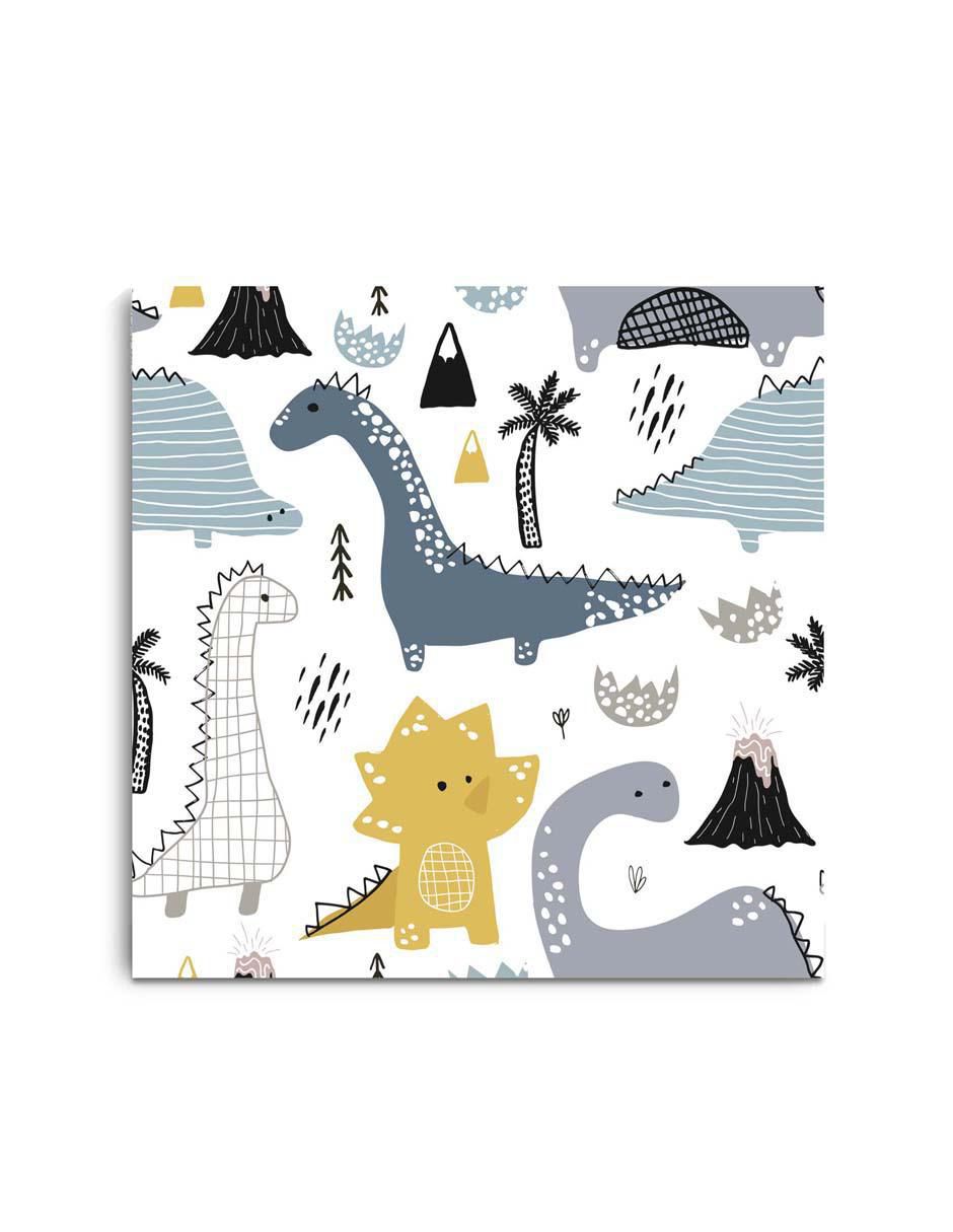 Cuadro decorativo Canvas Art Mix de dinosaurios tiernos con barniz a registro