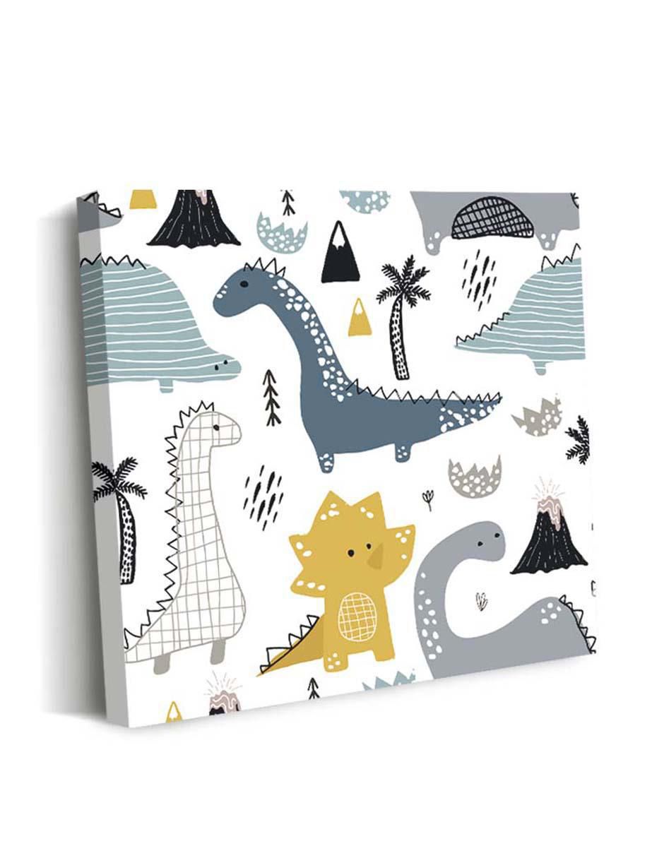 Cuadro decorativo Canvas Art Mix de dinosaurios tiernos con barniz a registro