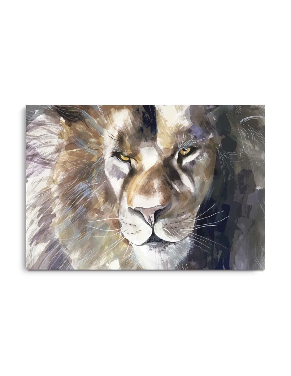 Cuadro decorativo Canvas Art Pintura rústica de león café con barniz a registro