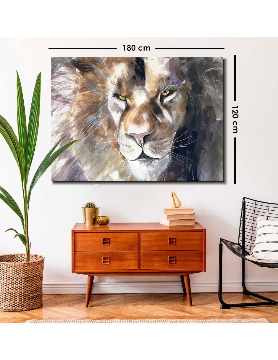 Cuadro decorativo Canvas Art Pintura rústica de león café con barniz a registro