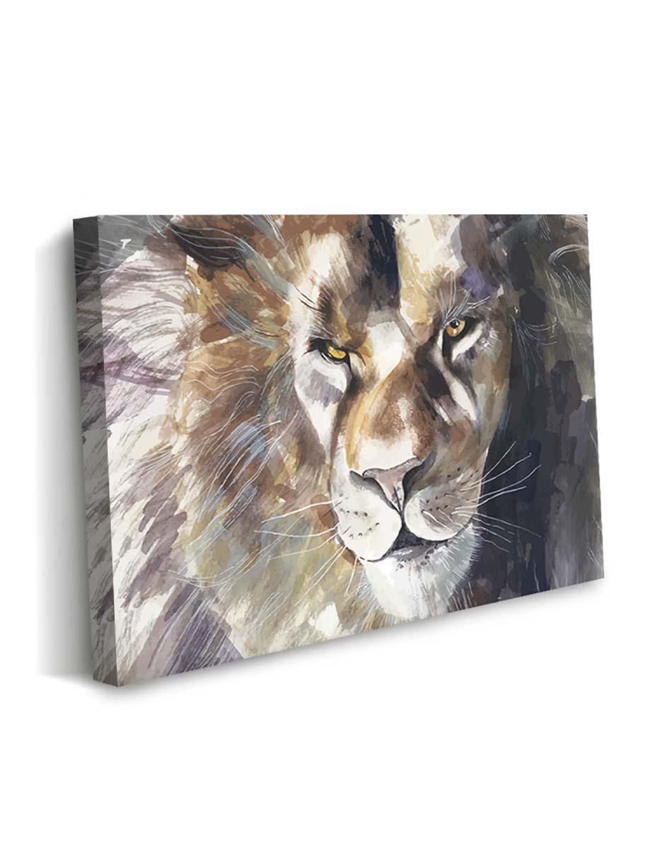 Cuadro decorativo Canvas Art Pintura rústica de león café con barniz a registro