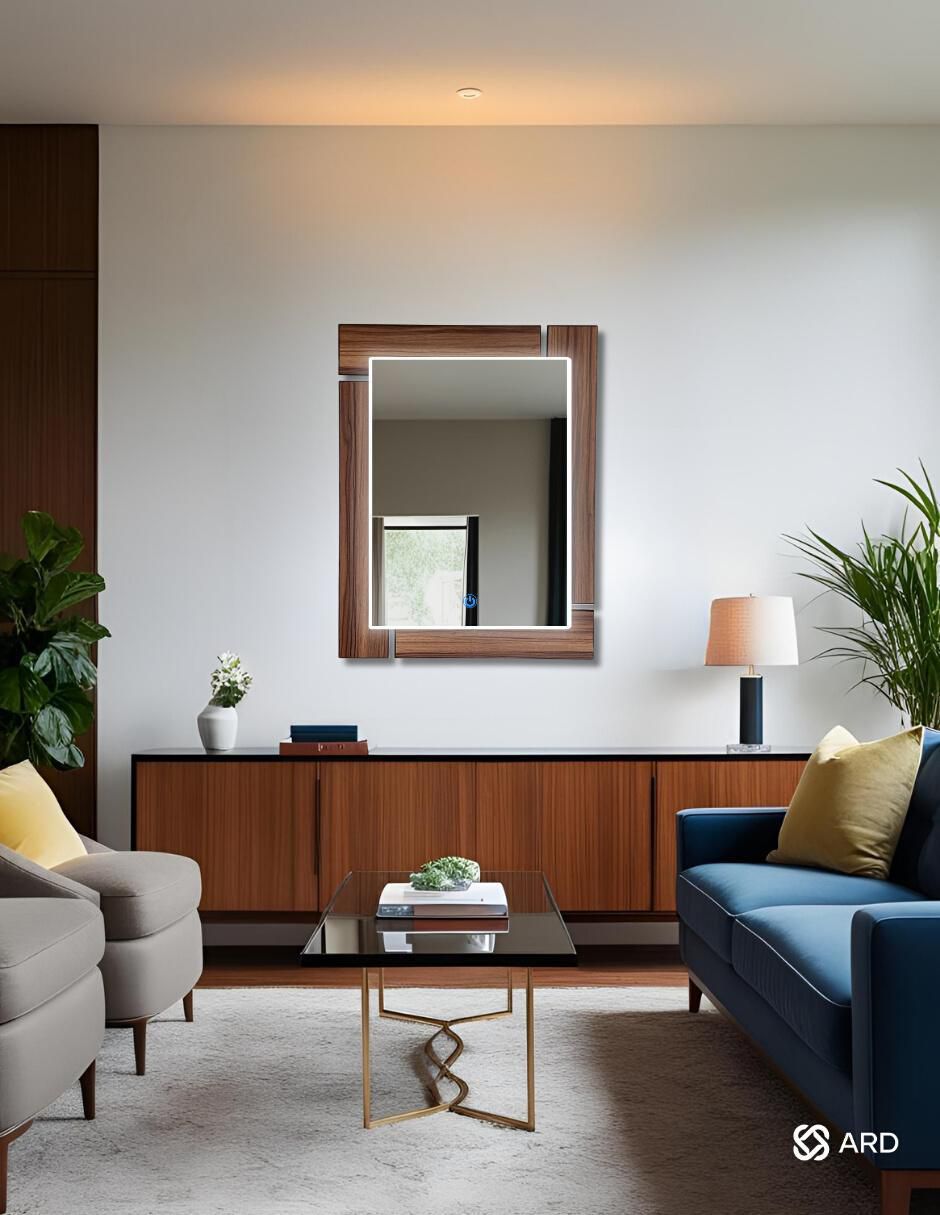 Espejo rectangular decorativo de pared con luz led luminous oak