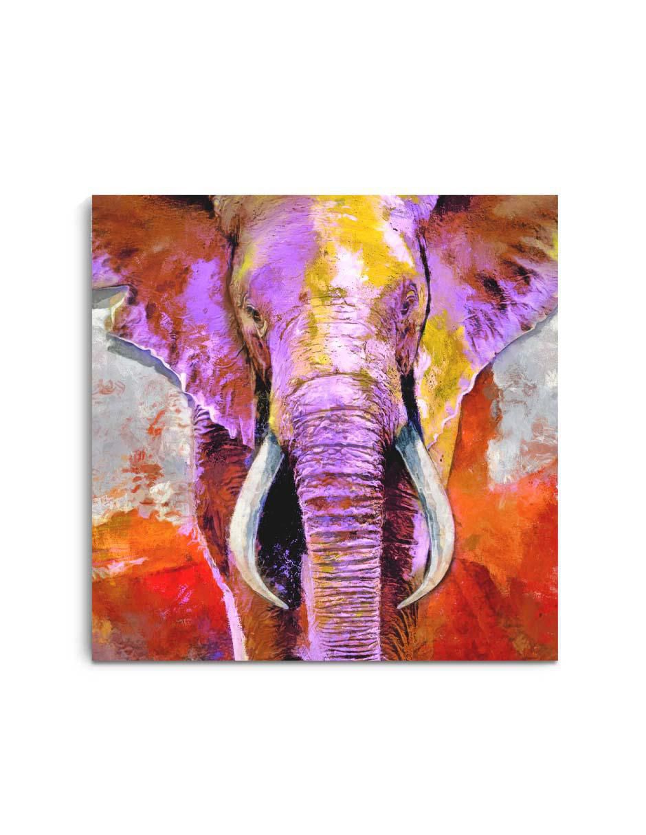 Cuadro decorativo Canvas Art Elefante colorido con barniz a registro