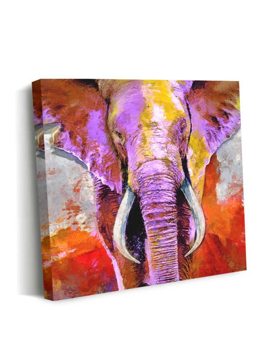 Cuadro decorativo Canvas Art Elefante colorido con barniz a registro
