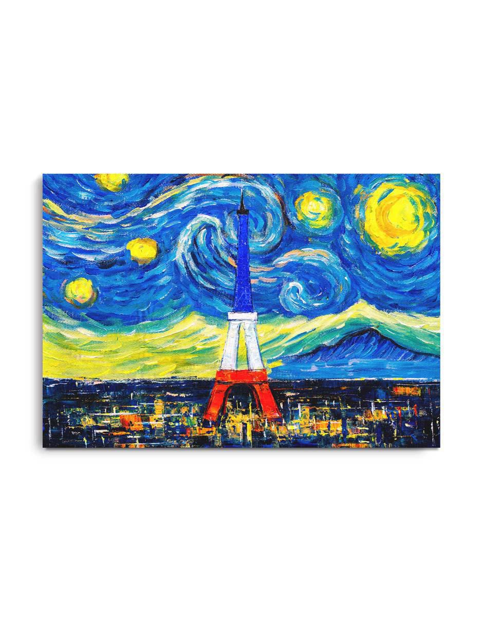 Cuadro decorativo Canvas Art Torre Eiffel con cielo estrellado con barniz a registro