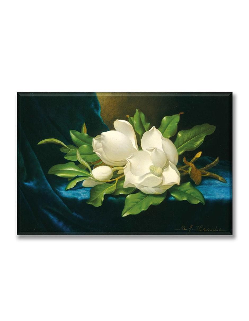 Cuadro decorativo Industria Grafica Ciento 23 Magnolias gigantes sobre un paño de terciopelo azul