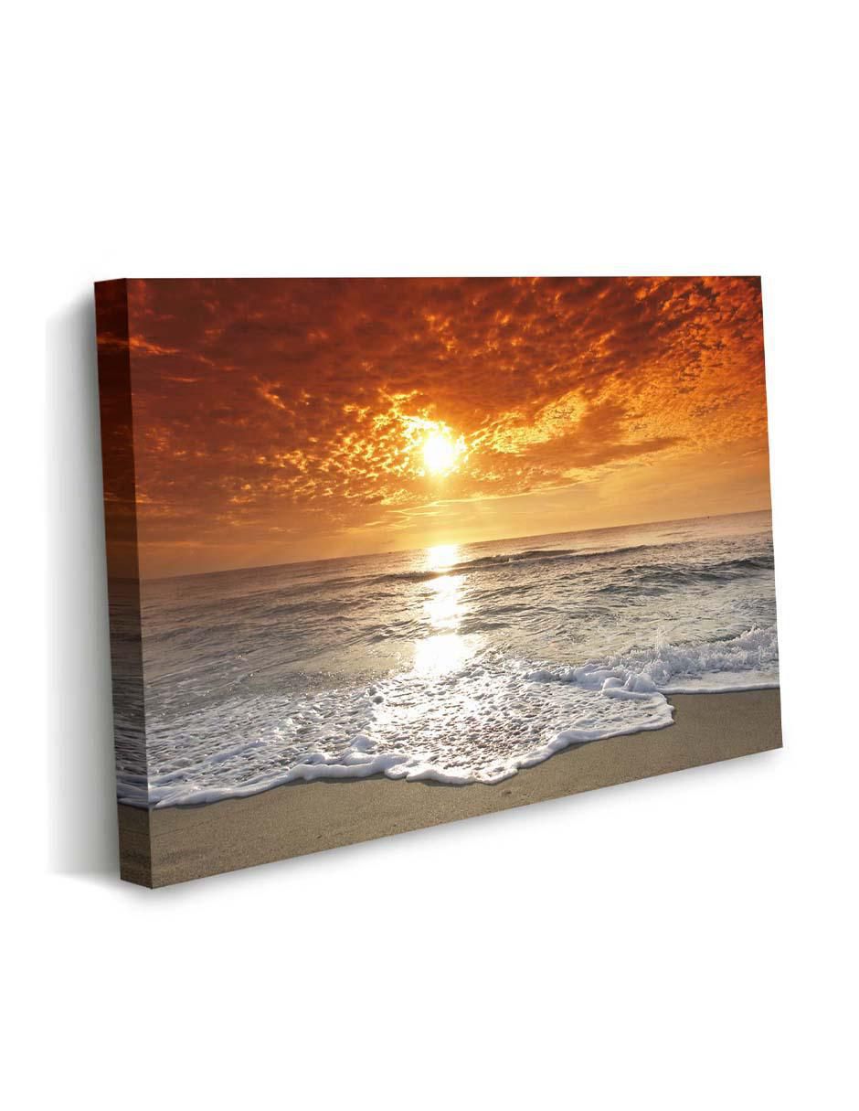 Cuadro decorativo Canvas Art Apuesta de sol en el mar con barniz a registro