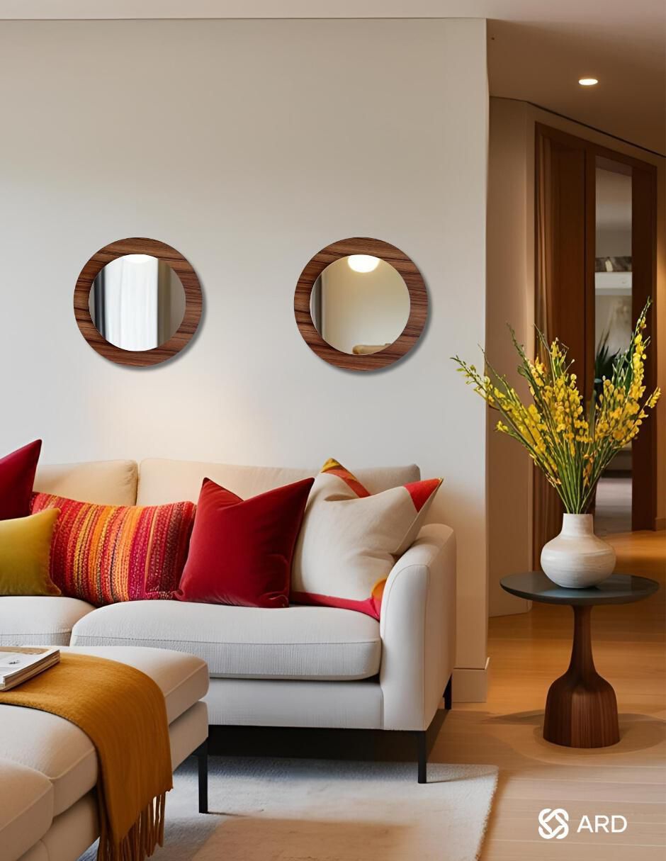 Espejo redondo decorativo de pared de madera glanz oak 2