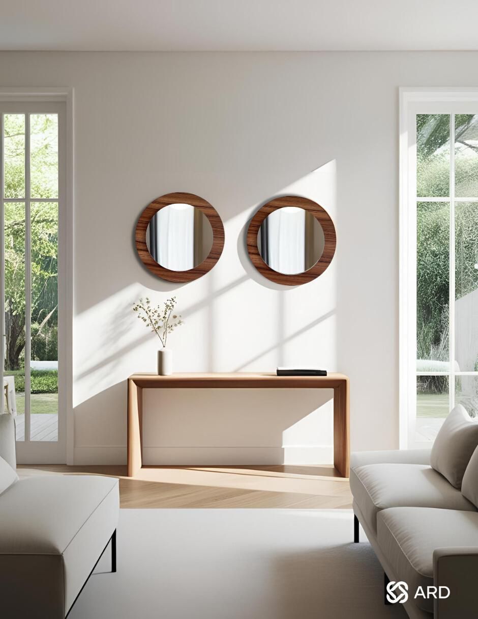 Espejo redondo decorativo de pared de madera glanz oak