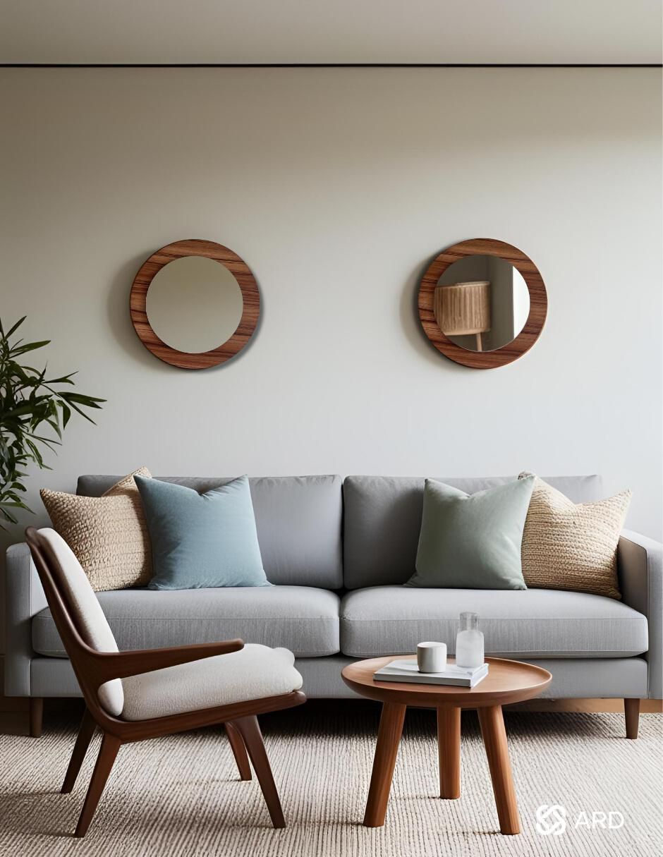 Espejo redondo decorativo de pared de madera glanz oak