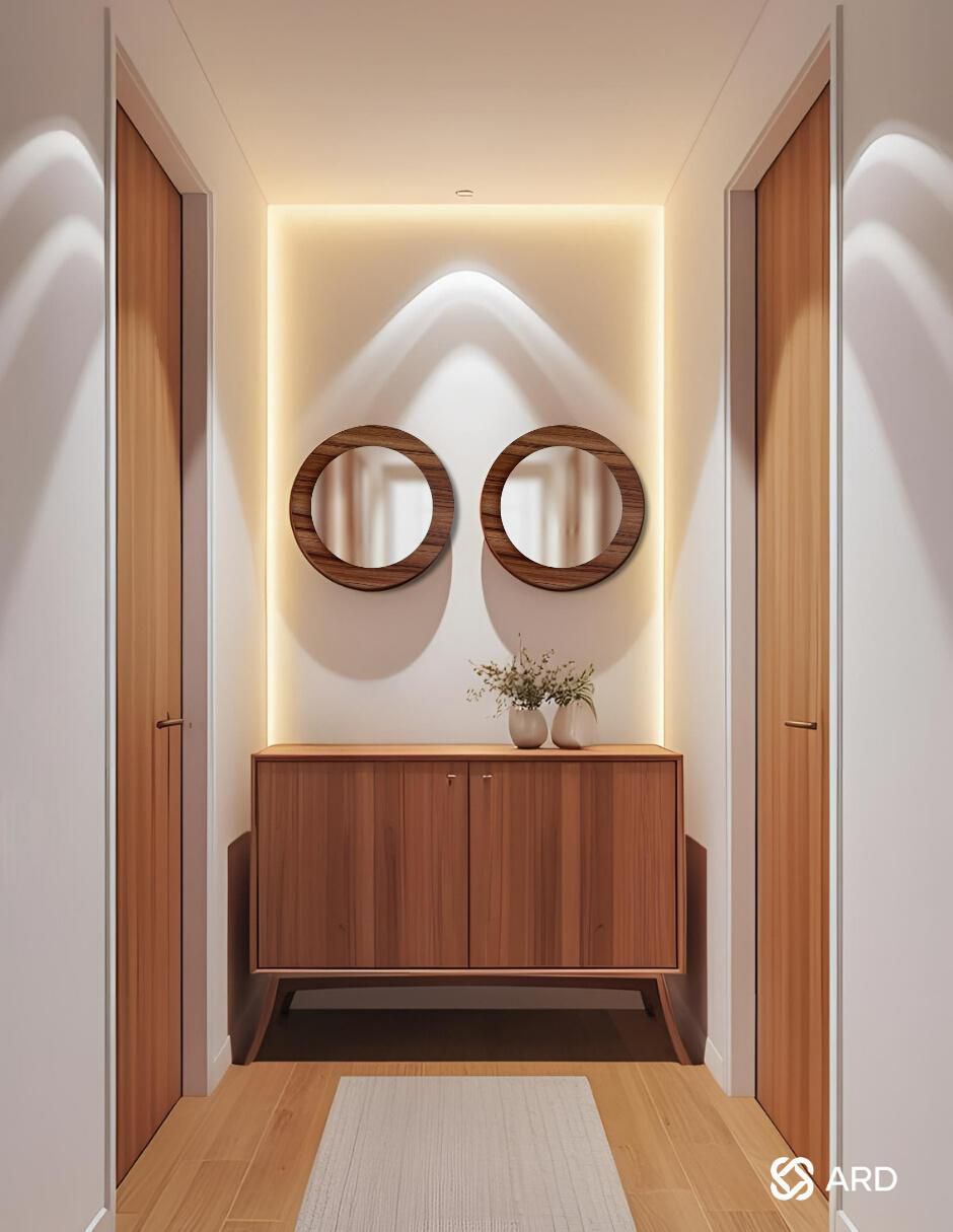 Espejo redondo decorativo de pared de madera glanz oak